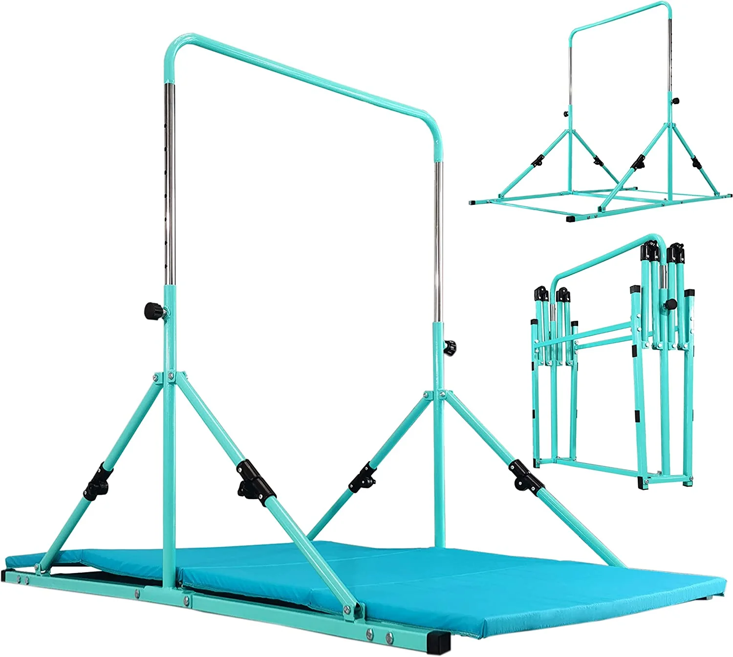 Mini Folding Junior Pro Adjustable. 84cm to 125cm Horizontal Bars plus free tumble mat. Pink, Green or Blue - Image 14