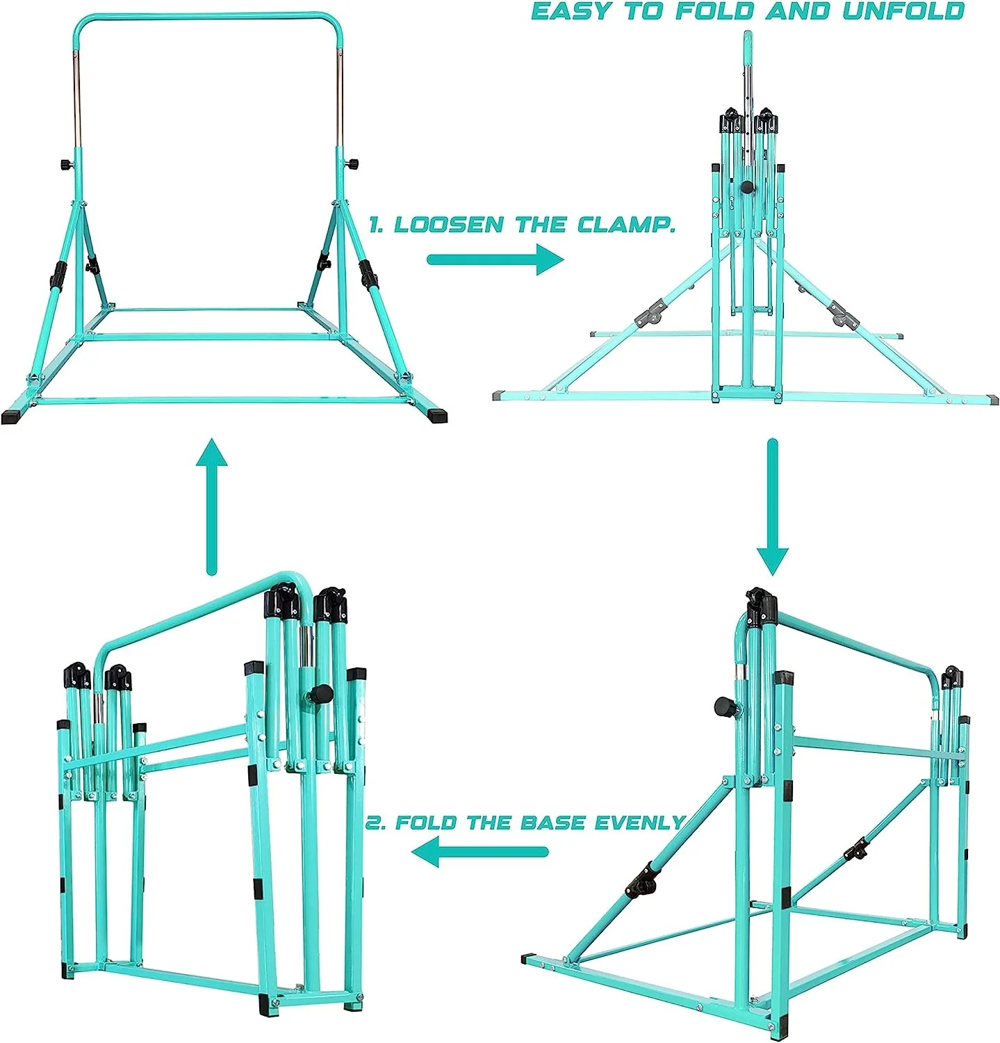 Mini Folding Junior Pro Adjustable. 84cm to 125cm Horizontal Bars plus free tumble mat. Pink, Green or Blue - Image 15