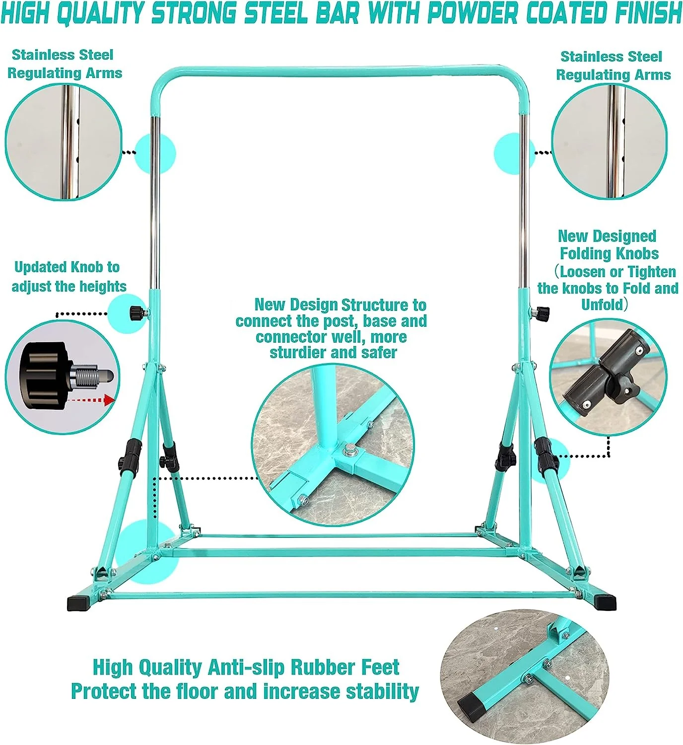 Mini Folding Junior Pro Adjustable. 84cm to 125cm Horizontal Bars plus free tumble mat. Pink, Green or Blue - Image 16