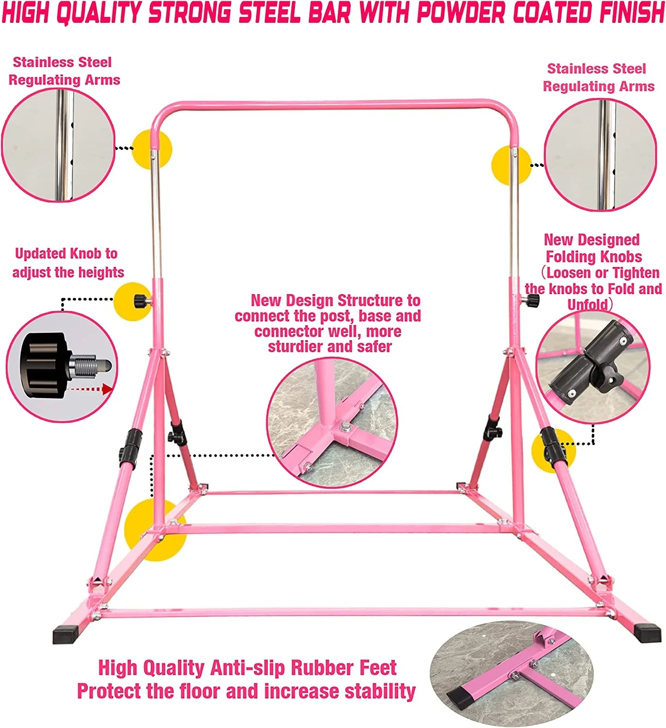 Mini Folding Junior Pro Adjustable. 84cm to 125cm Horizontal Bars plus free tumble mat. Pink, Green or Blue - Image 19