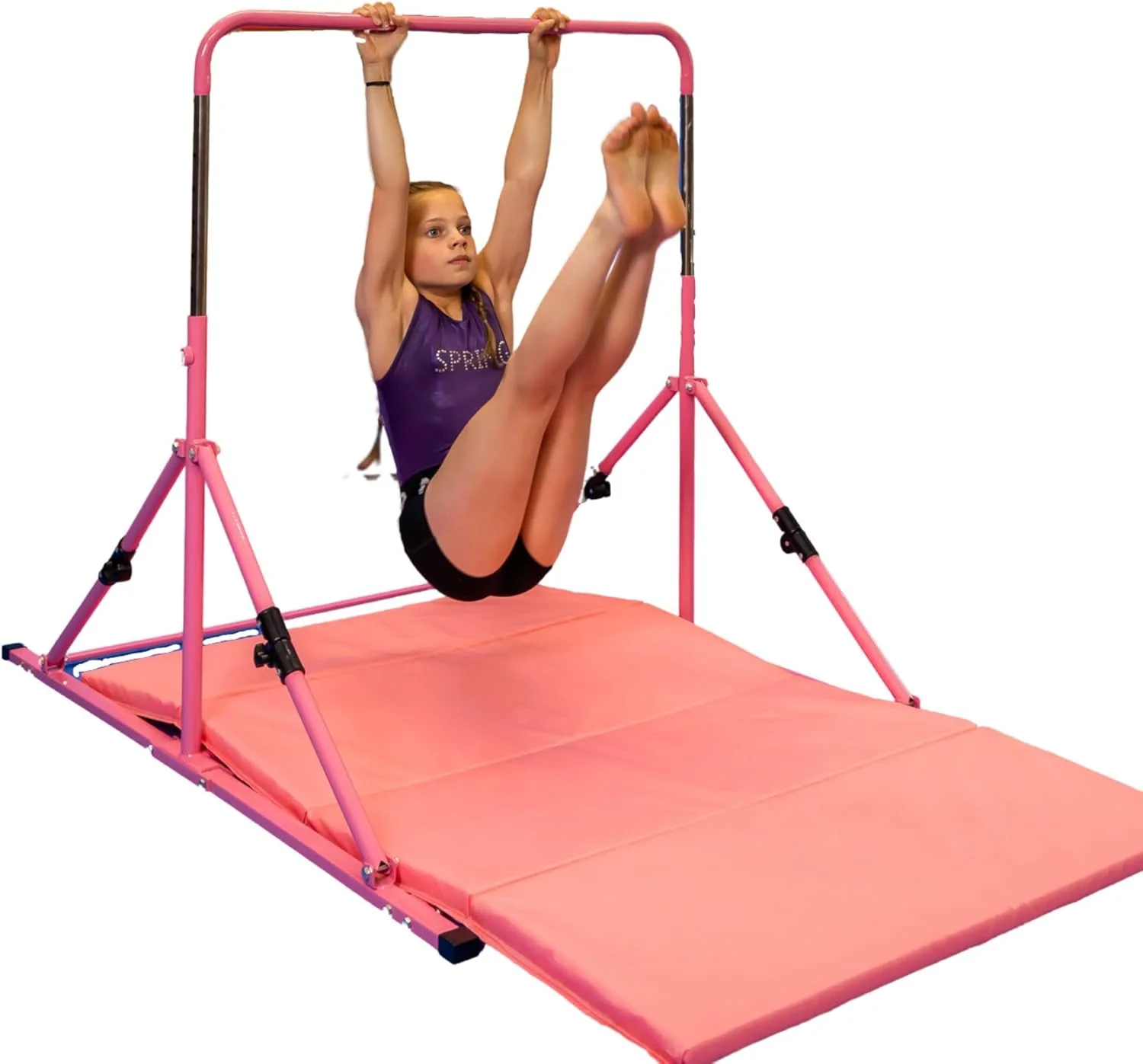Mini Folding Junior Pro Adjustable. 84cm to 125cm Horizontal Bars plus free tumble mat. Pink, Green or Blue - Image 20