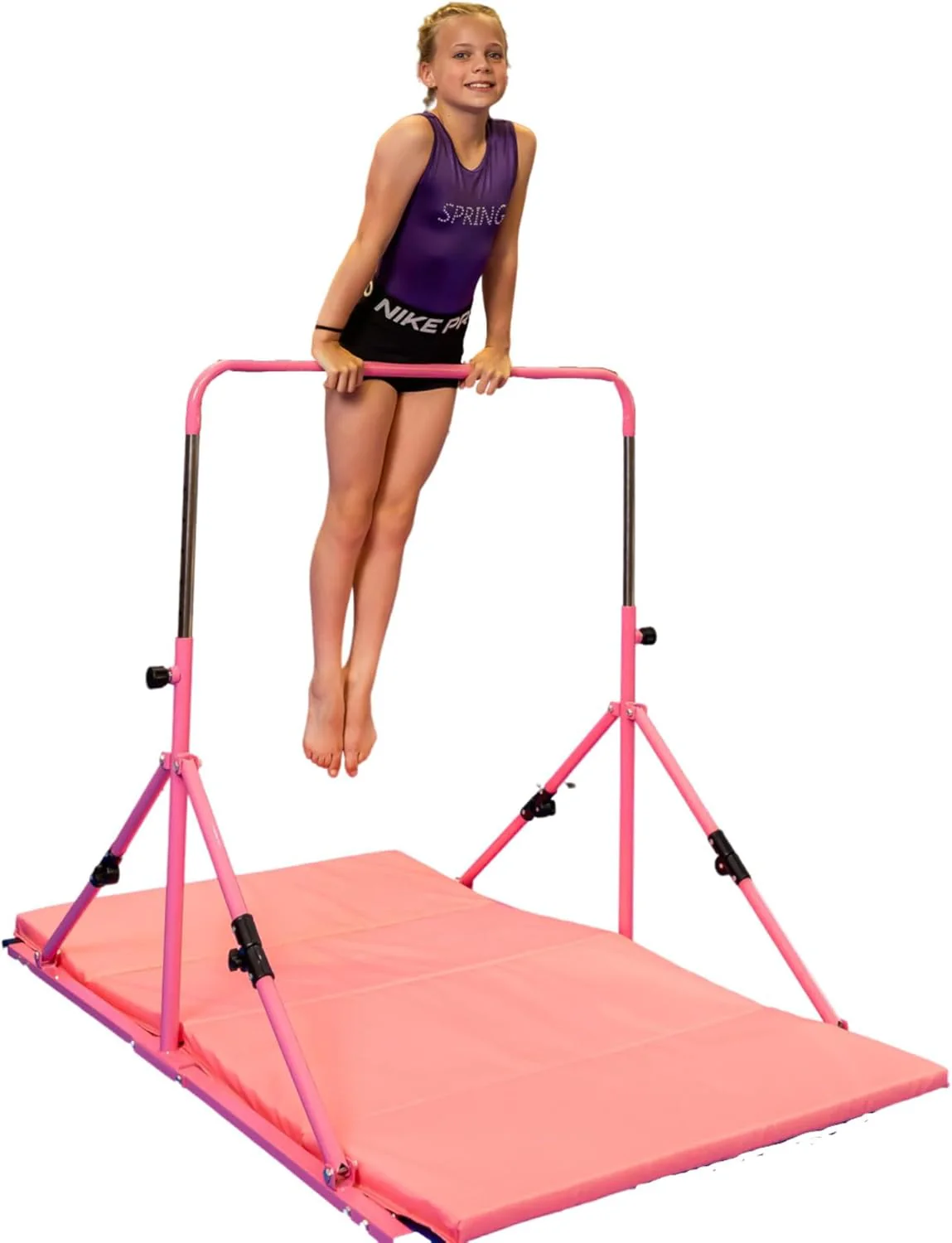Mini Folding Junior Pro Adjustable. 84cm to 125cm Horizontal Bars plus free tumble mat. Pink, Green or Blue - Image 21