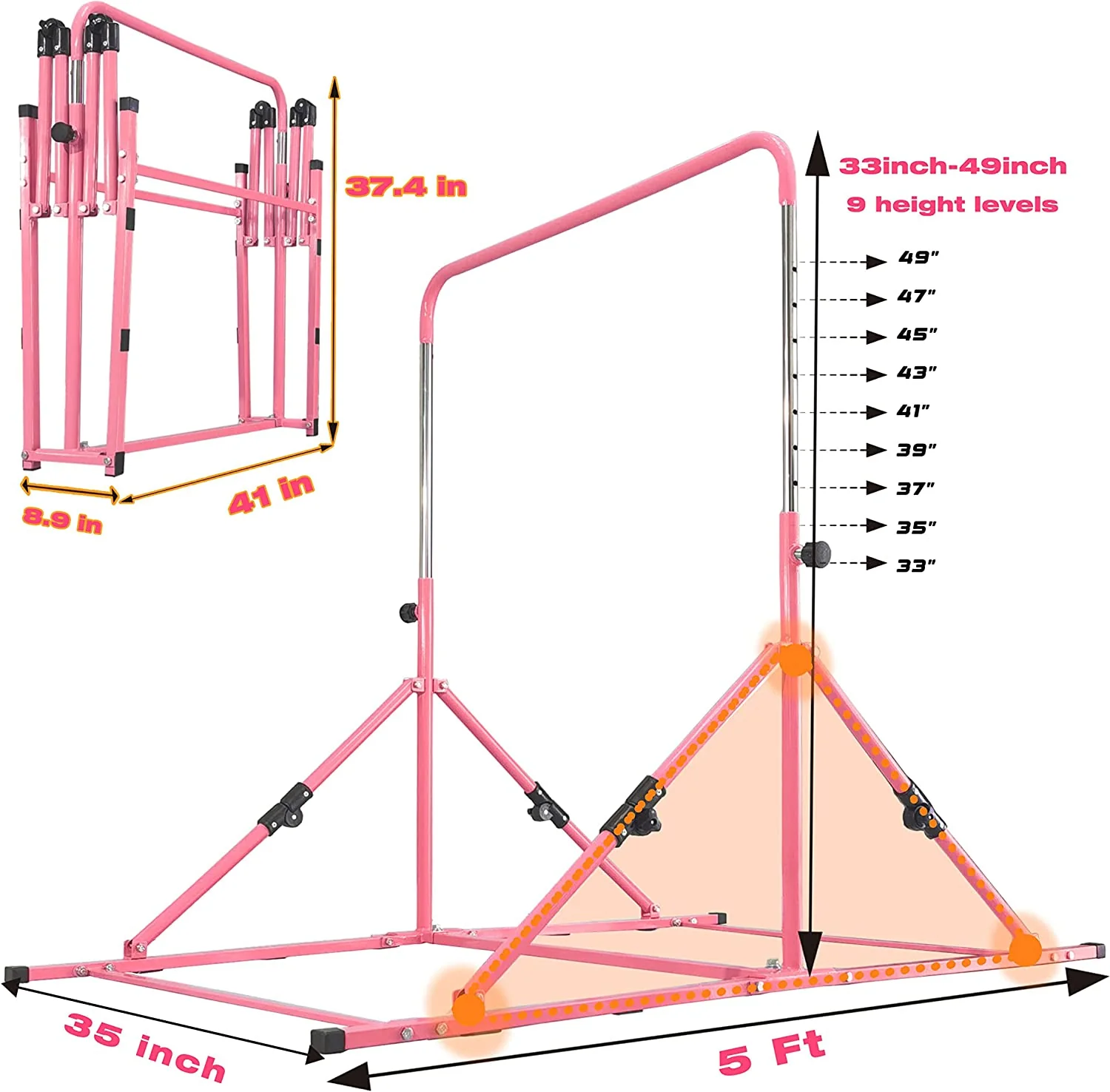 Mini Folding Junior Pro Adjustable. 84cm to 125cm Horizontal Bars plus free tumble mat. Pink, Green or Blue - Image 22