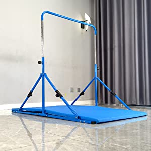 Mini Folding Junior Pro Adjustable. 84cm to 125cm Horizontal Bars plus free tumble mat. Pink, Green or Blue - Image 4