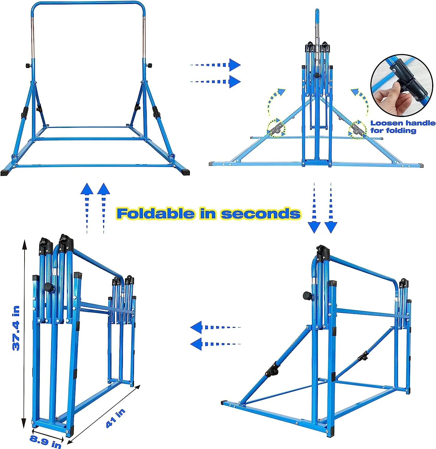 Mini Folding Junior Pro Adjustable. 84cm to 125cm Horizontal Bars plus free tumble mat. Pink, Green or Blue - Image 5