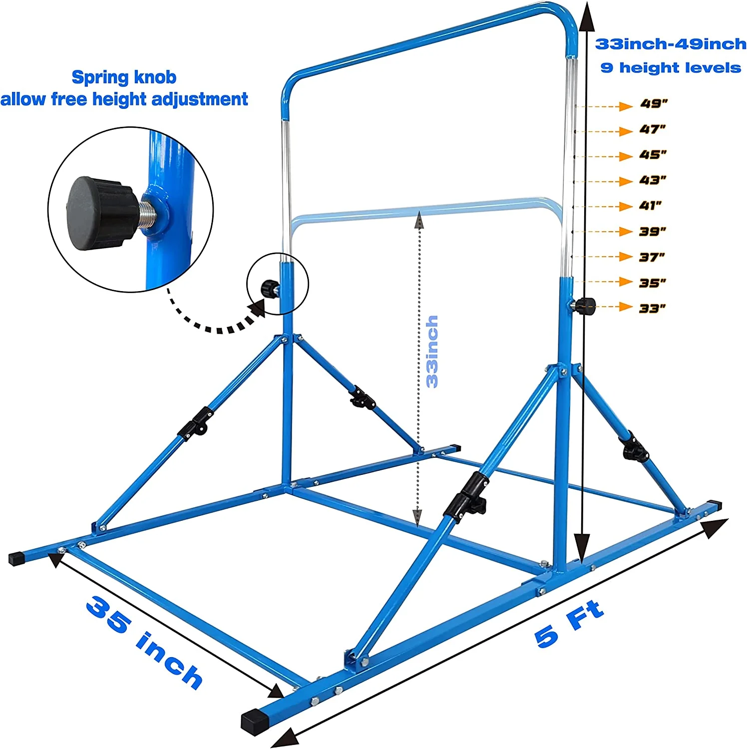 Mini Folding Junior Pro Adjustable. 84cm to 125cm Horizontal Bars plus free tumble mat. Pink, Green or Blue - Image 6